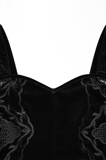 No-Sleeve Floral Embroidered Fishtail Gothic Slip Dress