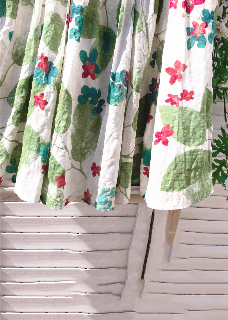 Green Print Cotton Skirt Waist Elastic New Summer