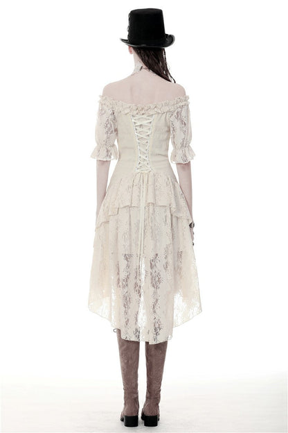 Steampunk Vintage Gorgeous Graduation Gown with Off-Shoulder Ruffles & Ruched Sleeves