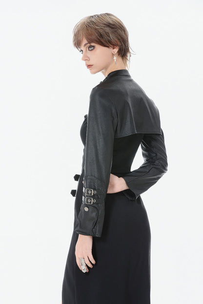 PU Leather Zippered Shrug with Buckled Straps