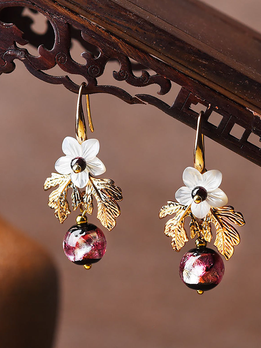 Women Shell Retro Pearl Flower  Earrings AK1007