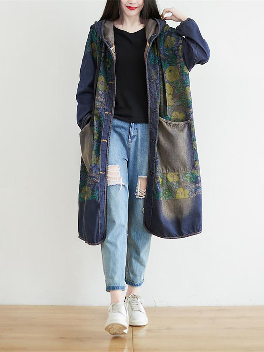 Women Casual Sunflower Denim Hooded Coat AI1022