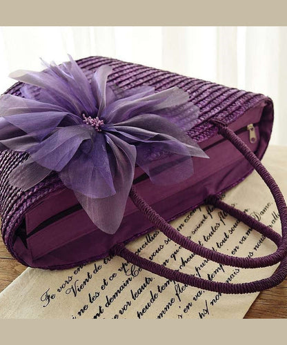 2024 Fashion Purple Flower Grass Woven Handbag HJ1009