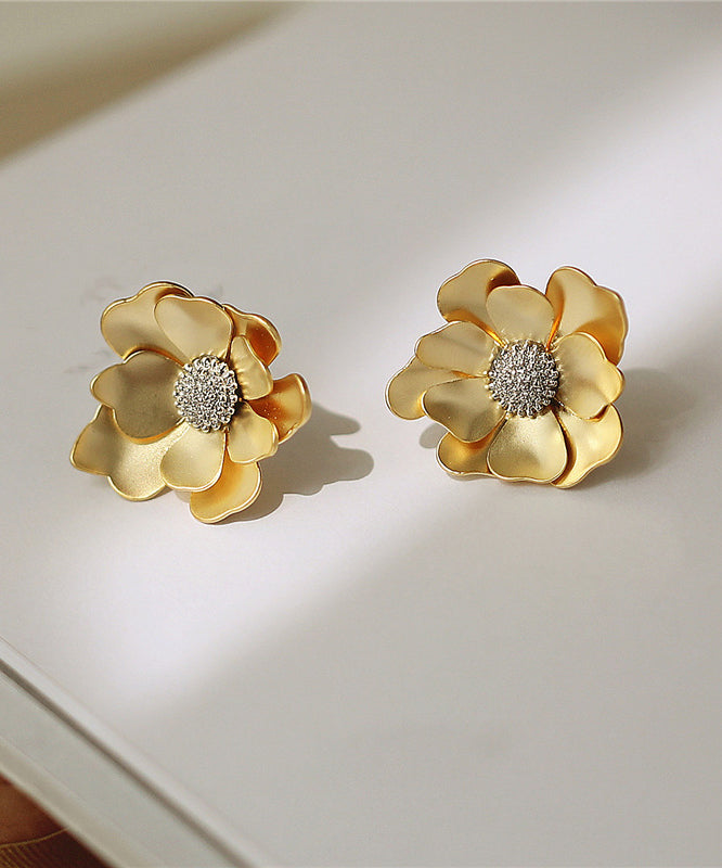 2024 New Gold Sterling Silver Overgild Floral Stud Earrings QQ049