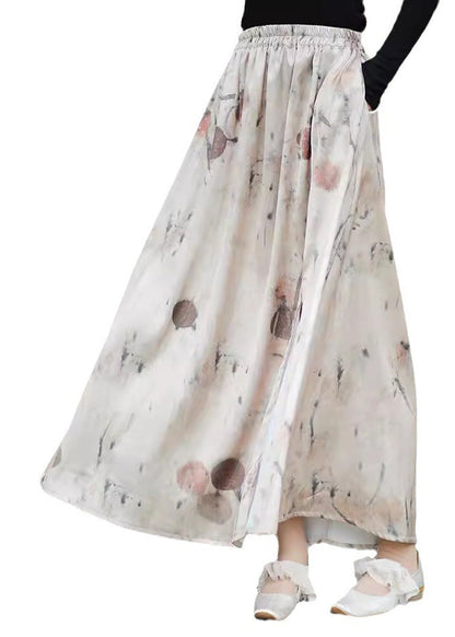 2024 New Print Pockets Elastic Waist Silk Skirts Summer LK002