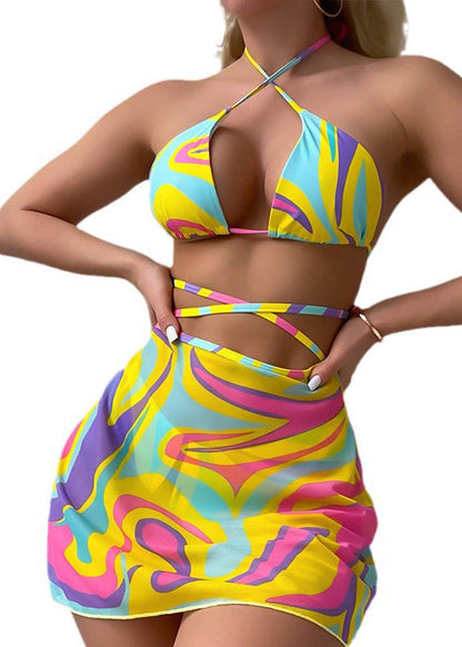 2024 New Printed Cross Lace Up Bikini Swimwear Set VC036