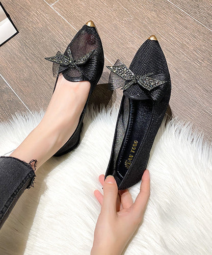 2024 Summer New Champagne Bow Zircon Pointed Flat Shoes XC1050