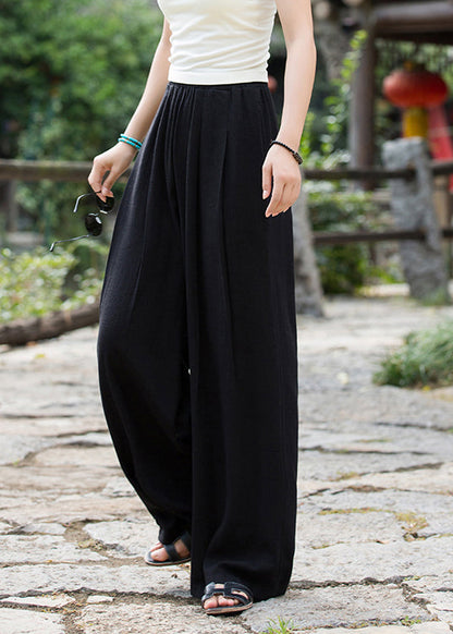 2024 Summer New Elastic Waist Linen Loose Wide Leg Pants LK036