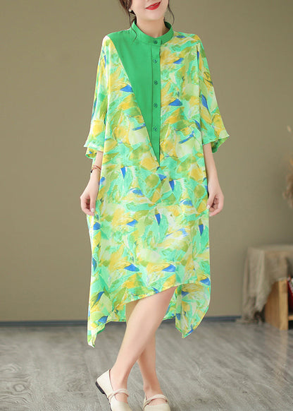 2024 Summer New Green Spliced Tie Dyed Shirt Dress AP044