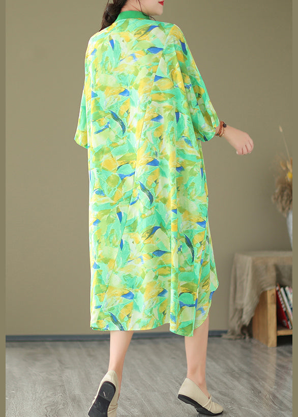 2024 Summer New Green Spliced Tie Dyed Shirt Dress AP044