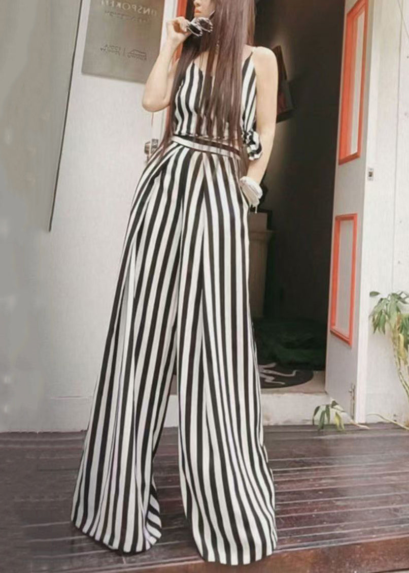 2024 Summer New Thin Black White Striped Wide Leg Pants ZL004