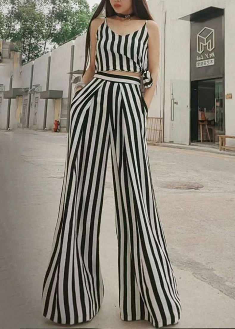 2024 Summer New Thin Black White Striped Wide Leg Pants ZL004