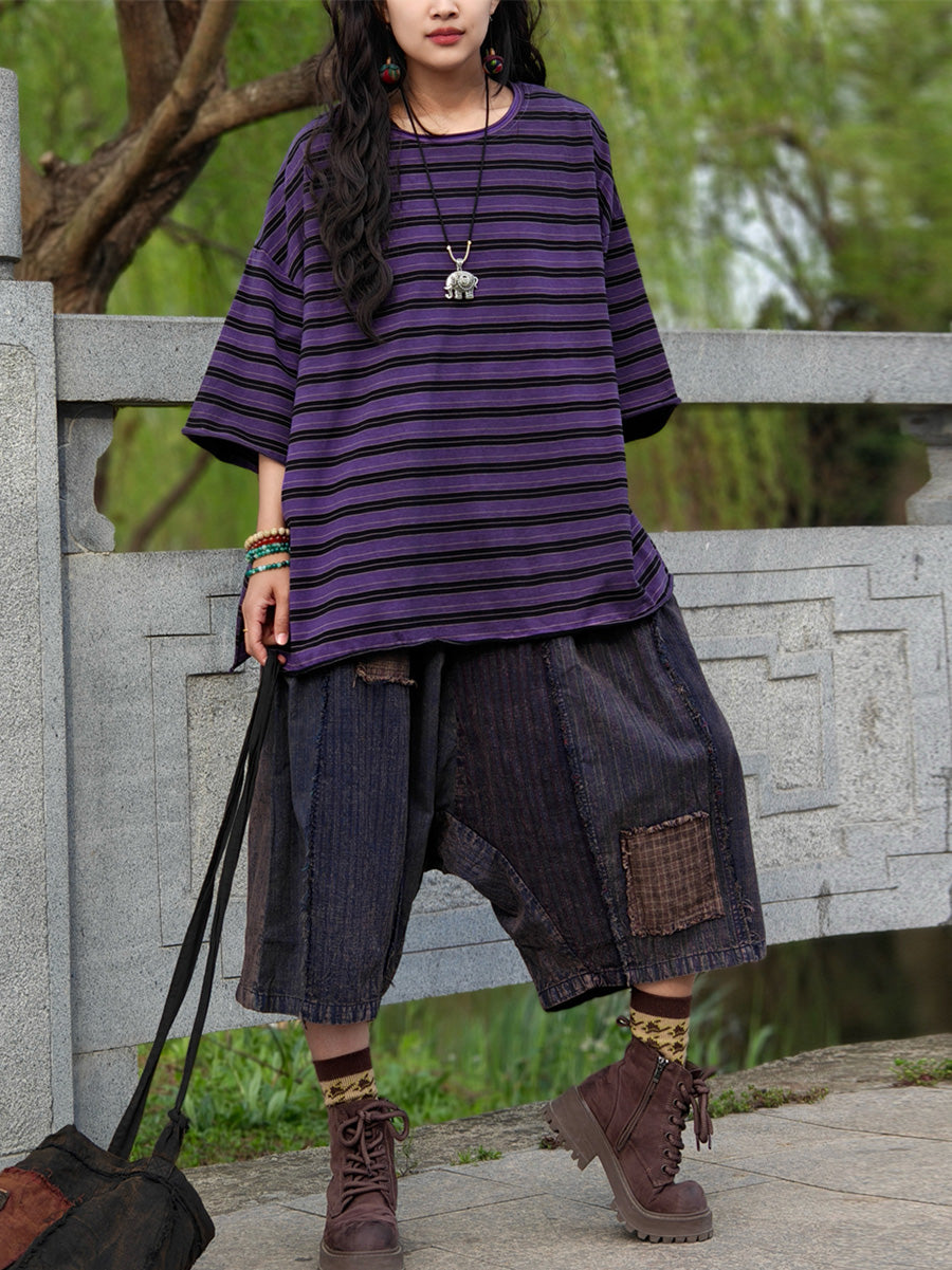 Casual Shirt Stripe Summer Cotton Plus Size Women