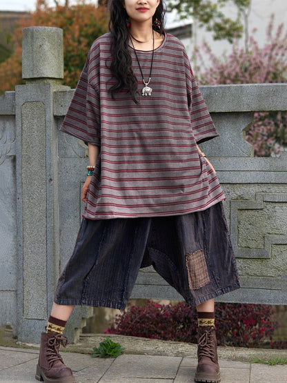 Casual Shirt Stripe Summer Cotton Plus Size Women