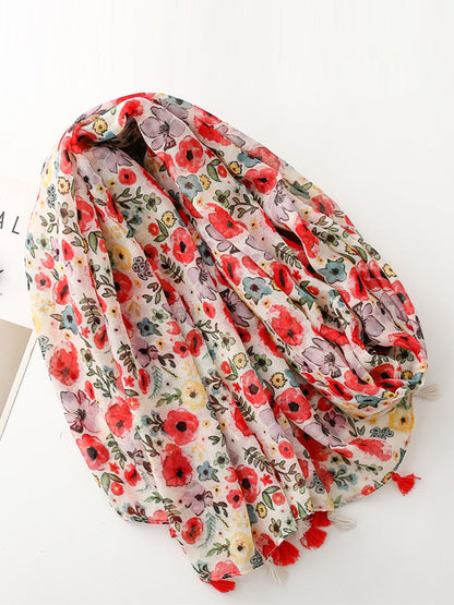 Women Travel Artsy Flower Tassel Shawl Scarf BN1025