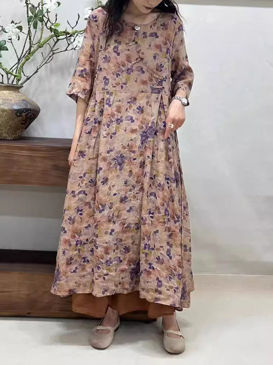 Robe ample d'été vintage à imprimé floral pour femme ZZ1032