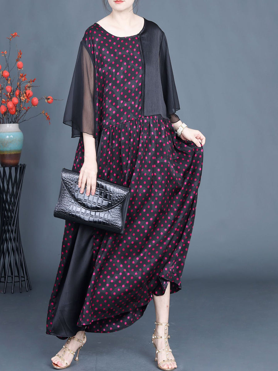 Women Summer Artsy Dot Spliced Loose Maxi Dress CV1048