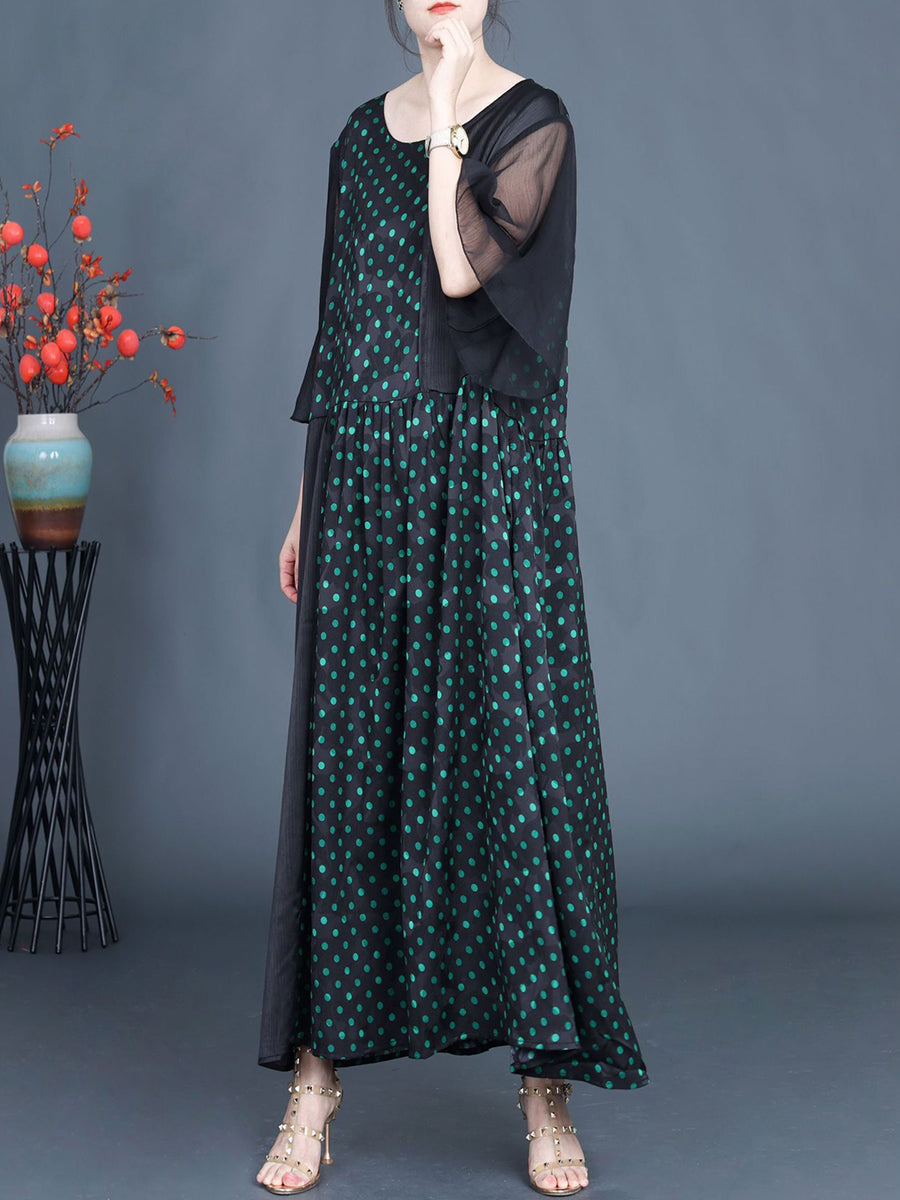 Women Summer Artsy Dot Spliced Loose Maxi Dress CV1048