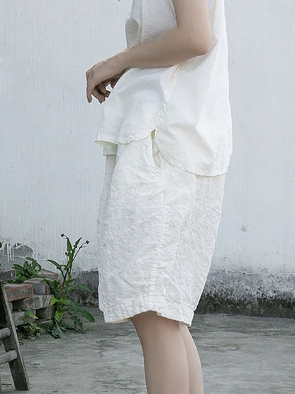 Women Summer Casual Thin Solid Linen Shorts RR1004