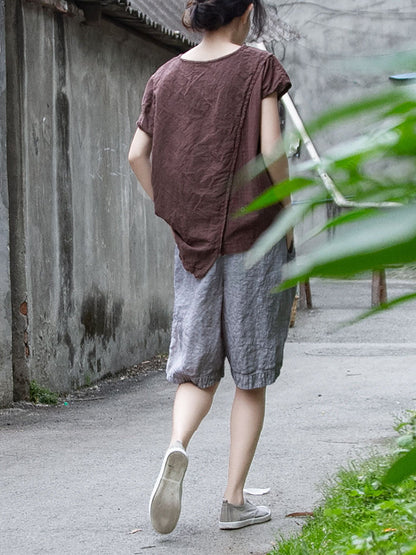 Women Summer Casual Thin Solid Linen Shorts RR1004