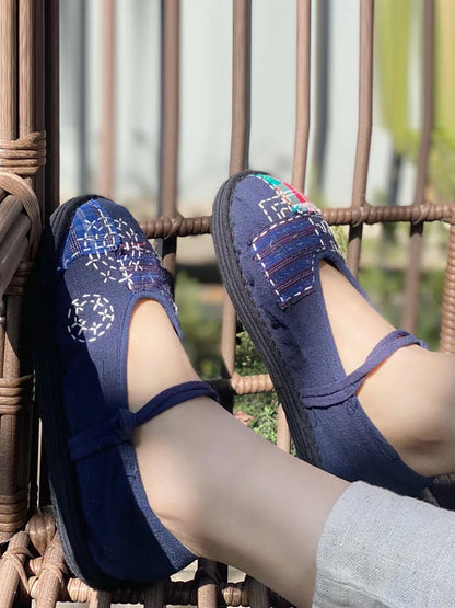 Women Summer Vintage Cloth Spliced Flat Shoes RR1019