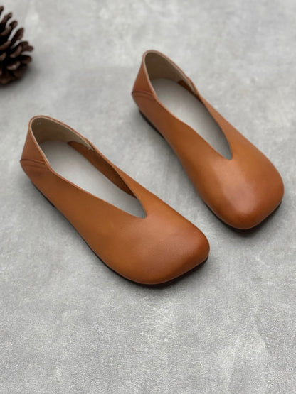 Women Summer Solid Soft Leather Low Heel Shoes GEM032