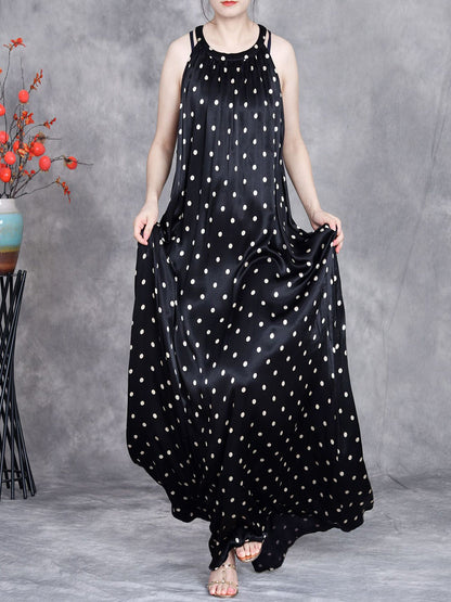 Women Summer Elegant Dot Loose Vest Maxi Dress OP1031