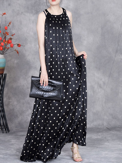 Women Summer Elegant Dot Loose Vest Maxi Dress OP1031