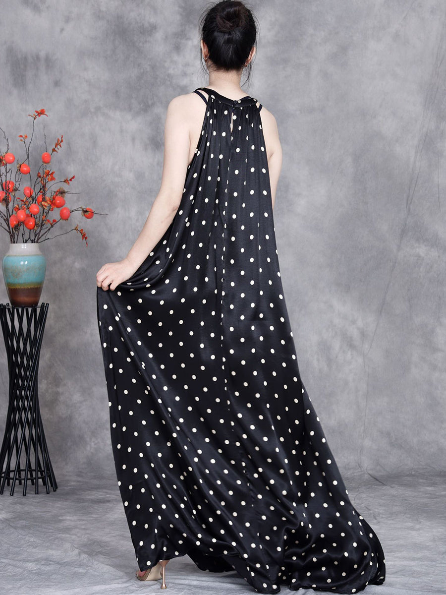 Women Summer Elegant Dot Loose Vest Maxi Dress OP1031