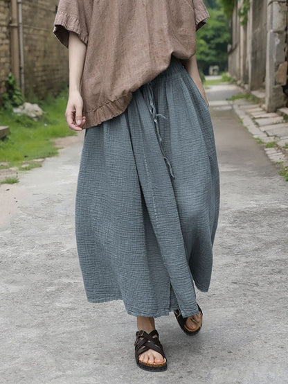 Women Summer Vintage Solid Cotton Loose Skirt OO1040