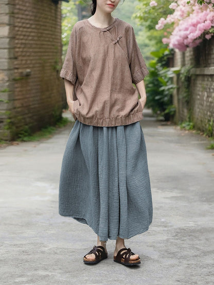 Women Summer Vintage Solid Cotton Loose Skirt OO1040