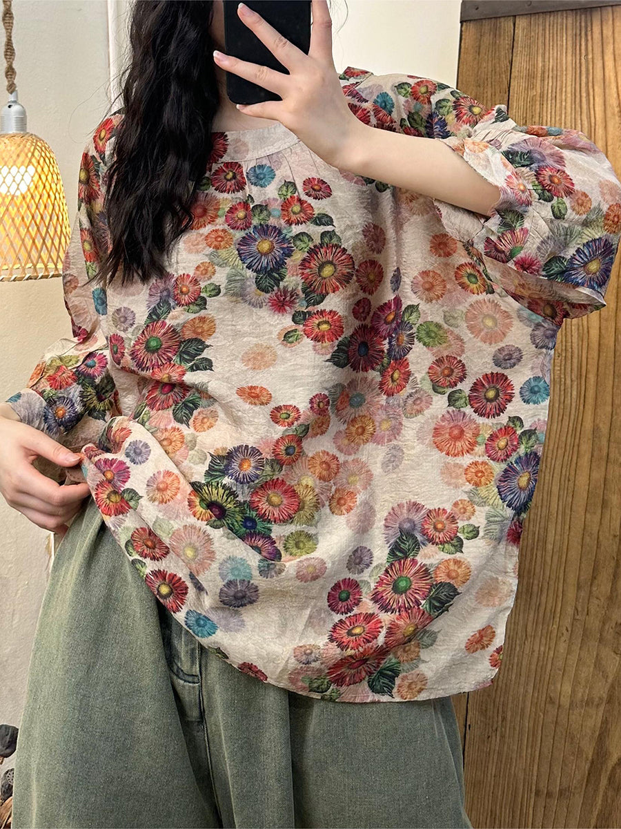 Chemise ample à manches chauve-souris pour femme, décontractée, à fleurs, été, PP1026