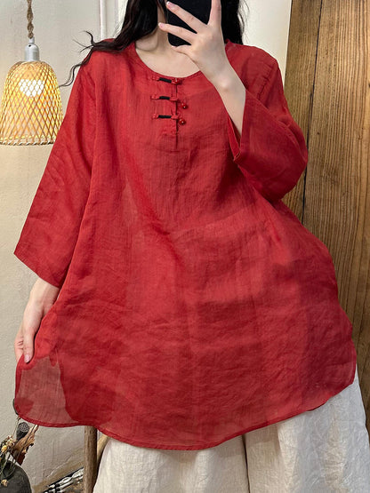 Chemise longue d'été vintage à boutons et col rond pour femme PP1022