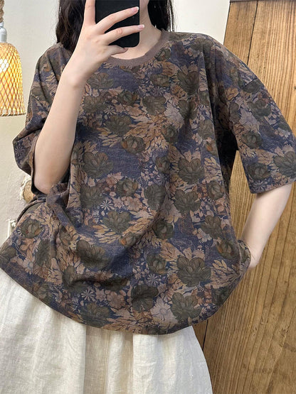 Women Summer Casual Flower Loose Cotton Shirt PP1043