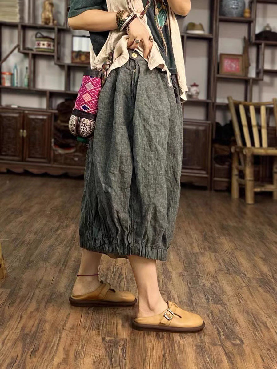 Women Summer Vintage Solid Loose Linen Bloomers PP1027