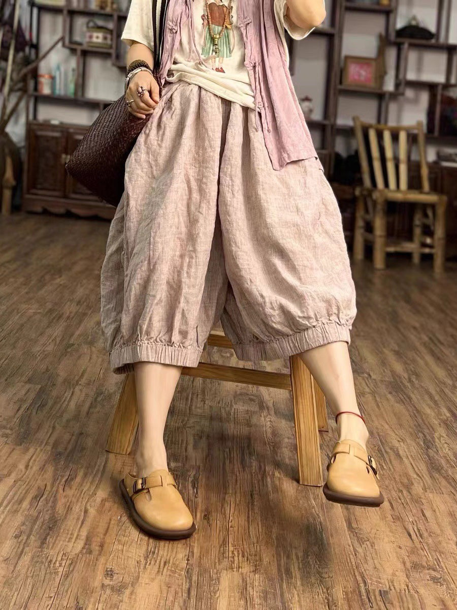 Women Summer Vintage Solid Loose Linen Bloomers PP1027