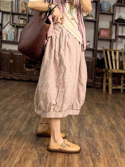 Women Summer Vintage Solid Loose Linen Bloomers PP1027