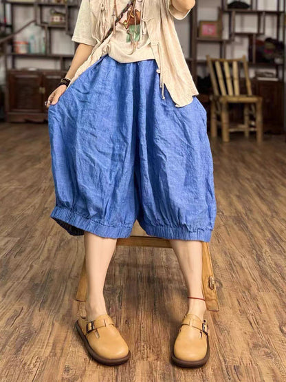 Women Summer Vintage Solid Loose Linen Bloomers PP1027