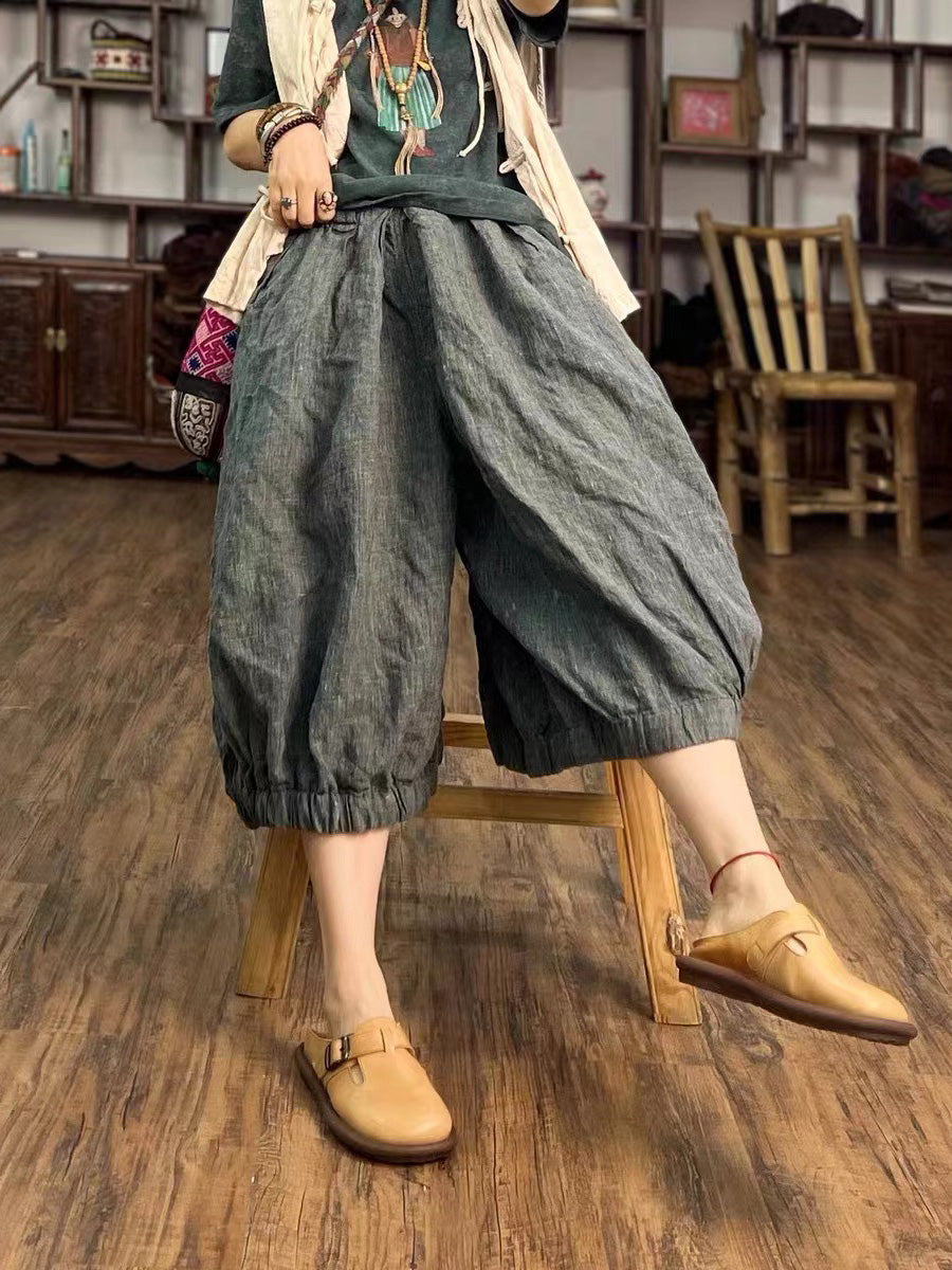 Women Summer Vintage Solid Loose Linen Bloomers PP1027