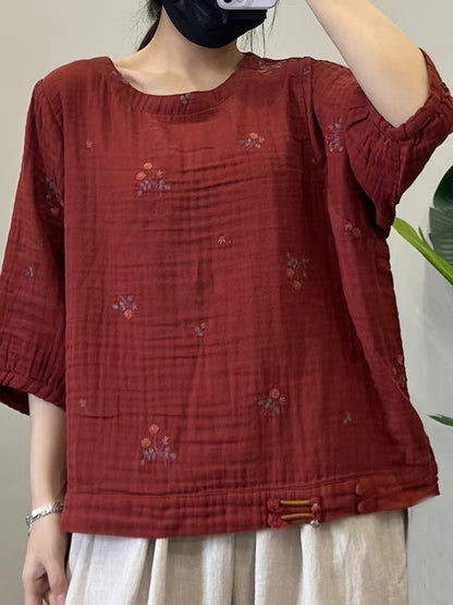 Women Summer Casual Floral Embroidery Cotton Shirt PP1038