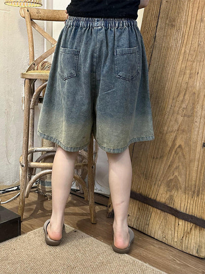 Women Summer Vintage Frayed Denim Fifth Pants HH009