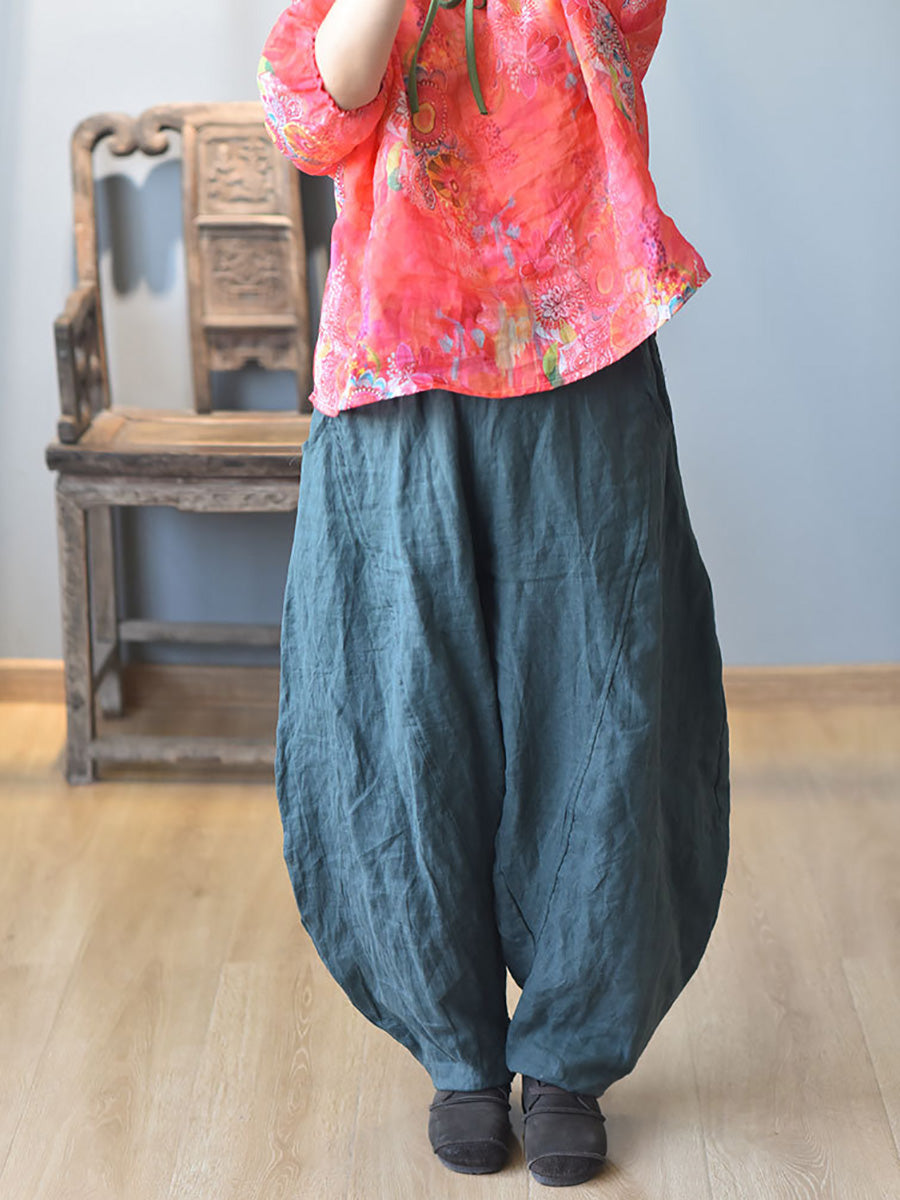 Women Summer Vintage Solid Linen Harem Pants LL029