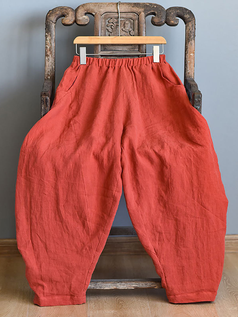 Women Summer Vintage Solid Linen Harem Pants LL029