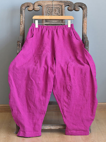 Women Summer Vintage Solid Linen Harem Pants LL029