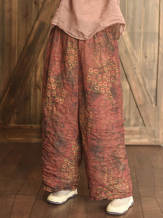 Women Summer Vintage Print Ramie Wide-leg Pants LL047