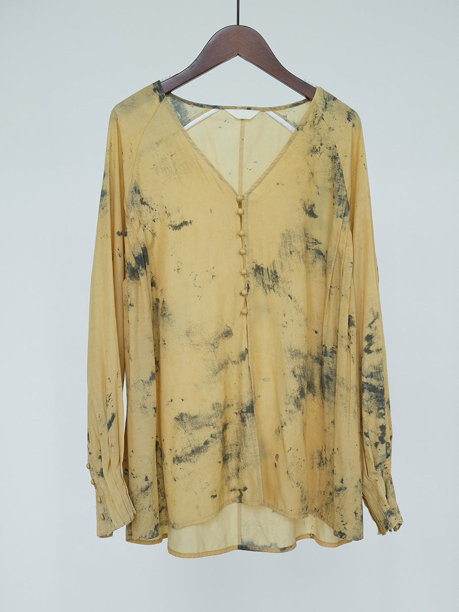 Women Summer Vintage Ink-print V-Neck Loose Shirt LL012