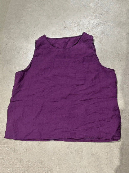 Gilet d'été décontracté en lin à col rond pour femme CC052