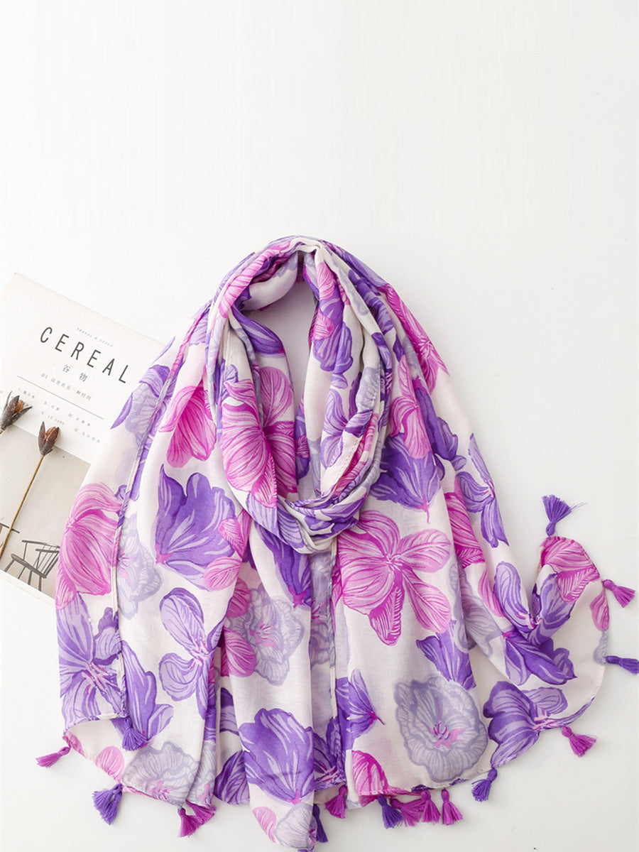 Spring Artsy Flower Print Tassel Shawl Scarf CX017