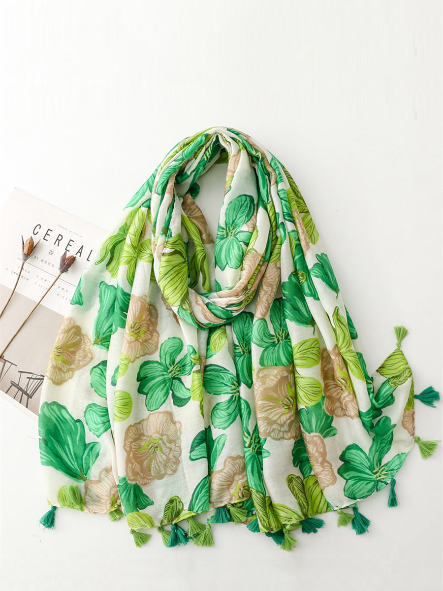 Spring Artsy Flower Print Tassel Shawl Scarf CX017