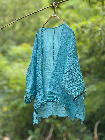 Vintage Ramie Solid Coat Thin Summer Women Shirt